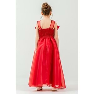 Kız Çocuk Esnek Gipe Sırtlı Çiçekli ve Kurdeleli Şık Organze Abiye M00800