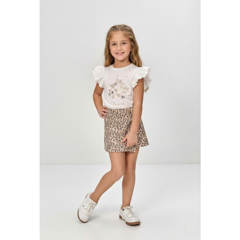 Kız Çocuk Lepoar Desen Etekli Fırfırlı T-Shirt Takım M00801