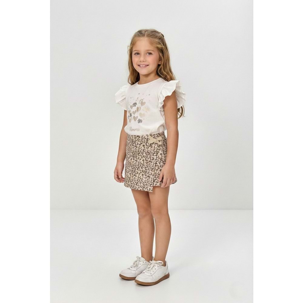 Kız Çocuk Lepoar Desen Etekli Fırfırlı T-Shirt Takım M00801