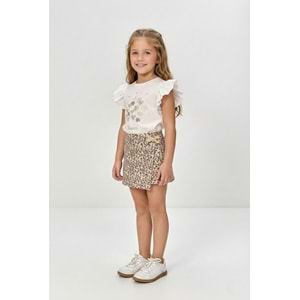 Kız Çocuk Lepoar Desen Etekli Fırfırlı T-Shirt Takım M00801