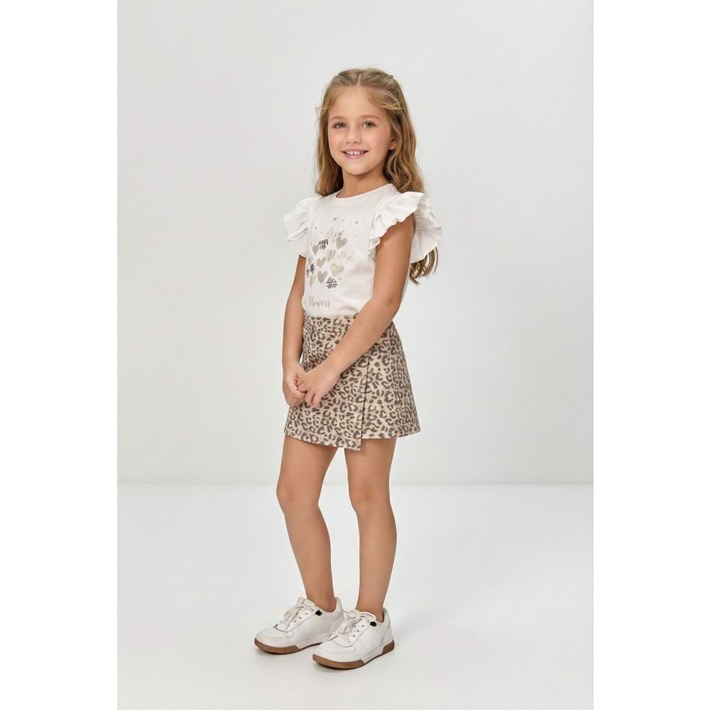 Kız Çocuk Lepoar Desen Etekli Fırfırlı T-Shirt Takım M00801