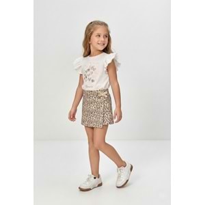 Kız Çocuk Lepoar Desen Etekli Fırfırlı T-Shirt Takım M00801