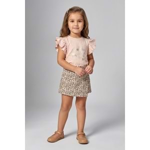 Kız Çocuk Lepoar Desen Etekli Fırfırlı T-Shirt Takım M00801