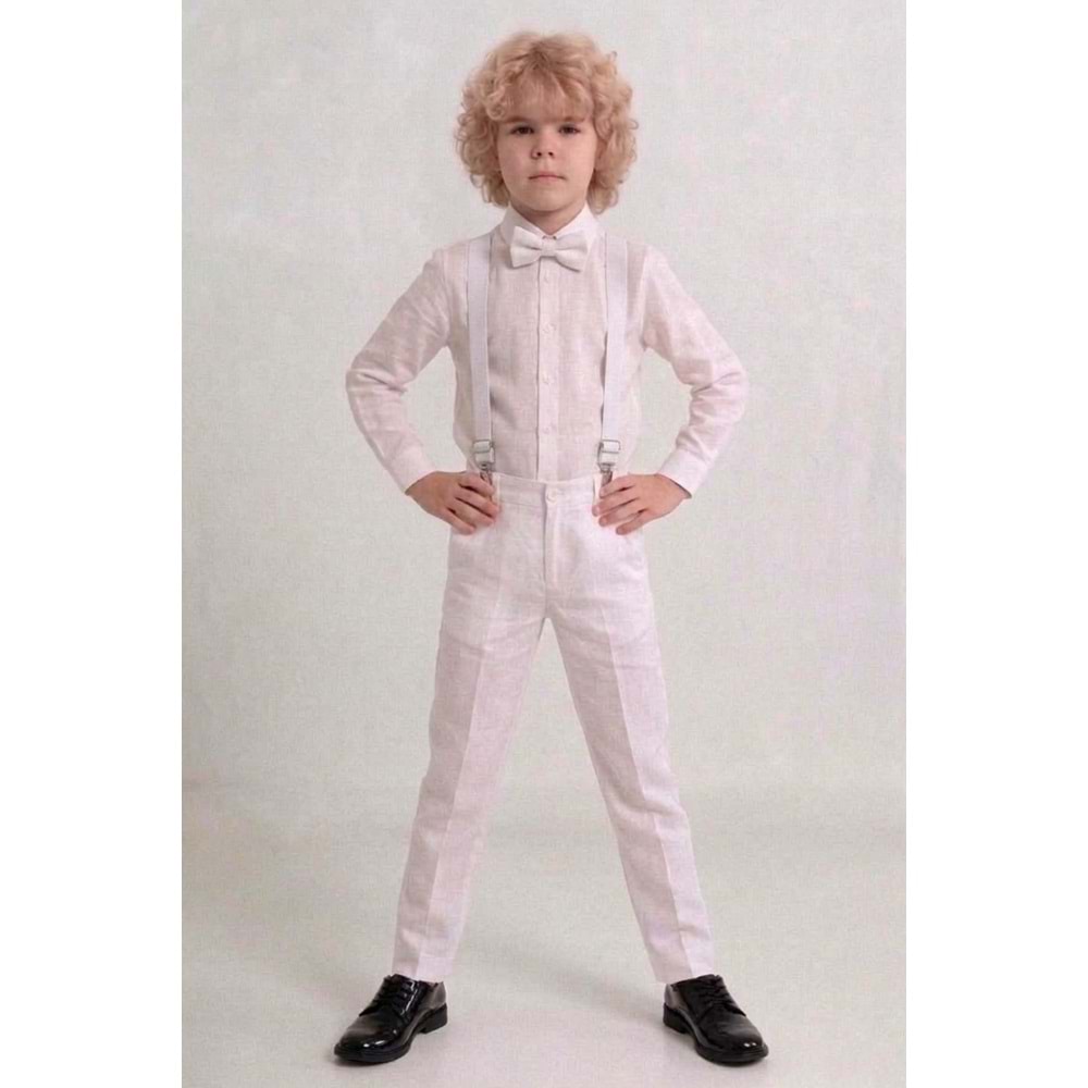 23 Nisan Çocuk Bayramı Beyaz Gabardin Pantolonlu Erkek Çocuk Takımı