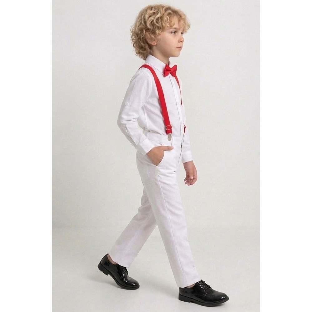 23 Nisan Çocuk Bayramı Beyaz Gabardin Pantolonlu Erkek Çocuk Takımı