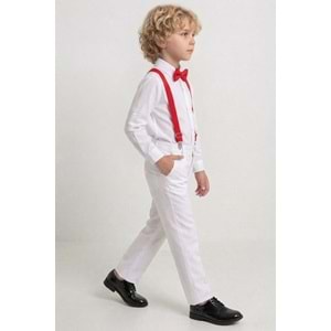 23 Nisan Çocuk Bayramı Beyaz Gabardin Pantolonlu Erkek Çocuk Takımı