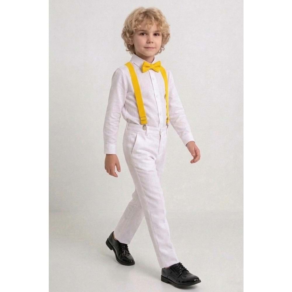 23 Nisan Çocuk Bayramı Beyaz Gabardin Pantolonlu Erkek Çocuk Takımı