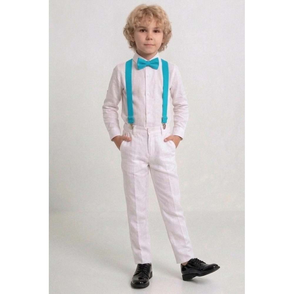 23 Nisan Çocuk Bayramı Beyaz Gabardin Pantolonlu Erkek Çocuk Takımı