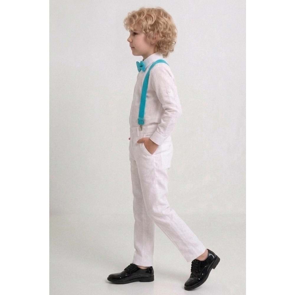 23 Nisan Çocuk Bayramı Beyaz Gabardin Pantolonlu Erkek Çocuk Takımı