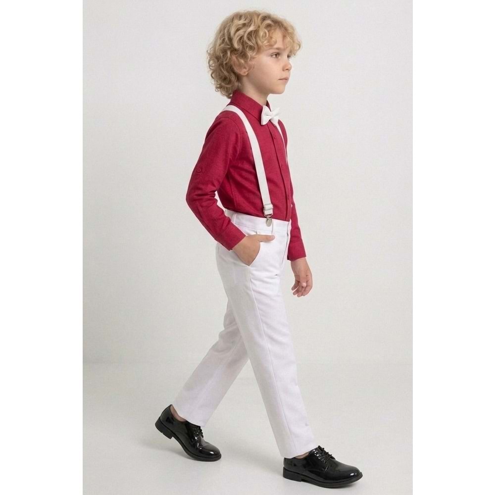 23 Nisan Çocuk Bayramı Beyaz Gabardin Pantolonlu Erkek Çocuk Takımı