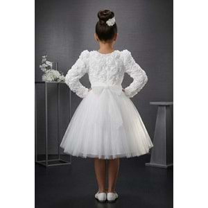 Tütülü Uzun Kol Güllü Tokalı Kız Parti Elbisesi