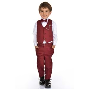 Erkek Çocuk 3 Düğmeli Yelek, Gömlek, Papyon, Broş ve Pantolon Özel Gün Takım SB0273