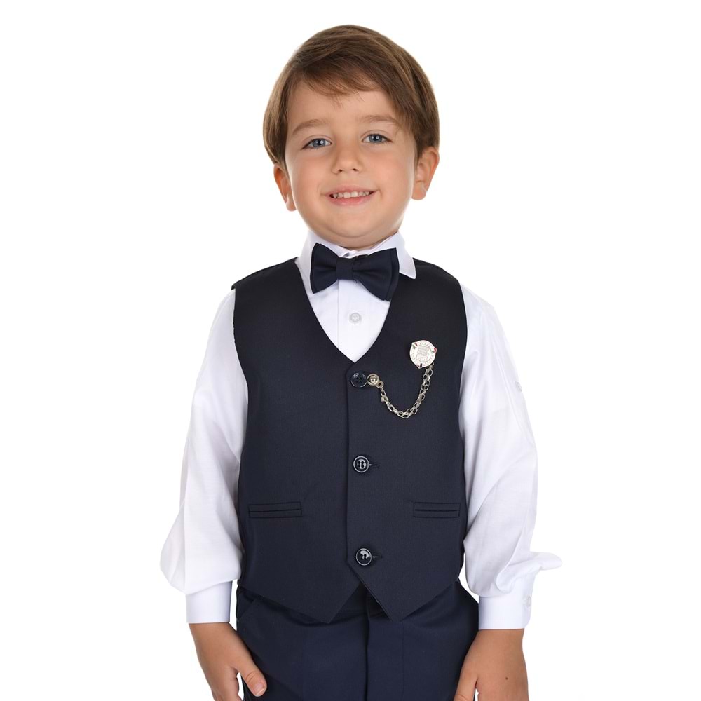 Erkek Çocuk 3 Düğmeli Yelek, Gömlek, Papyon, Broş ve Pantolon Özel Gün Takım SB0273