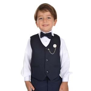 Erkek Çocuk 3 Düğmeli Yelek, Gömlek, Papyon, Broş ve Pantolon Özel Gün Takım SB0273
