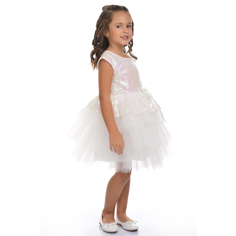 Tütü Kapaklı Pul Payet Kız Çocuk Özel Gün Elbise SB275