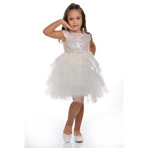 Tütü Kapaklı Pul Payet Kız Çocuk Özel Gün Elbise SB275