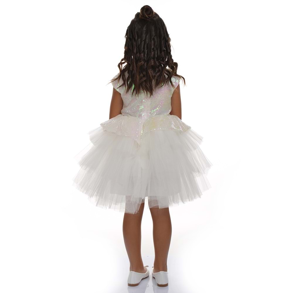 Tütü Kapaklı Pul Payet Kız Çocuk Özel Gün Elbise SB275