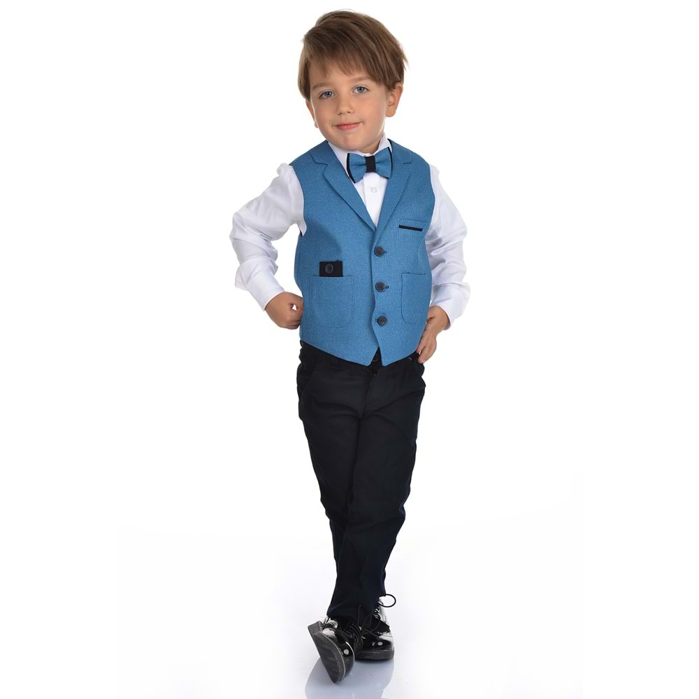 Spor Yelek, Gabardin Pantolon, Gömlek, Papyon Erkek Çocuk Takım SB277