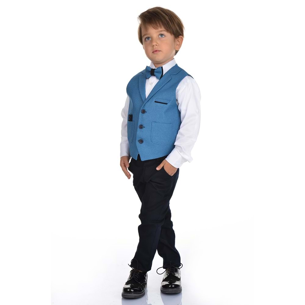 Spor Yelek, Gabardin Pantolon, Gömlek, Papyon Erkek Çocuk Takım SB277