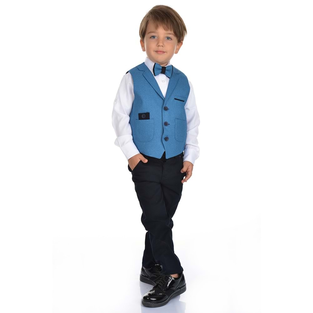 Spor Yelek, Gabardin Pantolon, Gömlek, Papyon Erkek Çocuk Takım SB277
