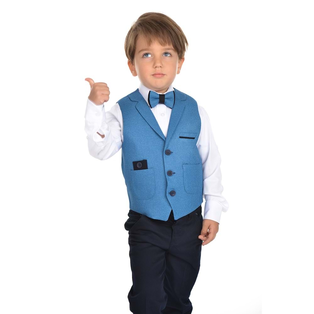 Spor Yelek, Gabardin Pantolon, Gömlek, Papyon Erkek Çocuk Takım SB277