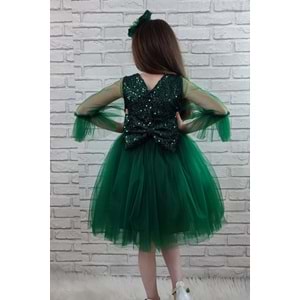 Tütü Etekli Pul Payetli Kız Çocuk Tül Kollu Elbise