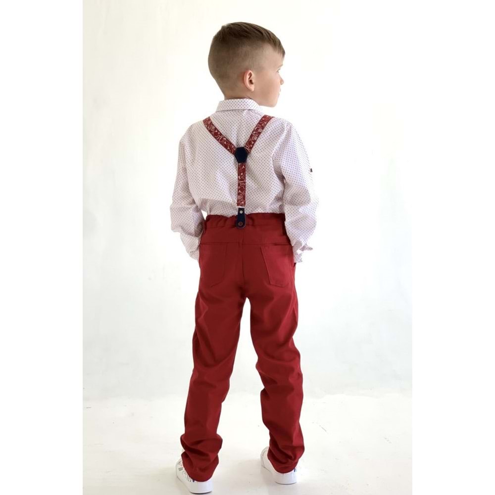 Erkek Çocuk Desenli Gömlekli Gabardin Pantolonlu Askı Papyonlu Takım SB288