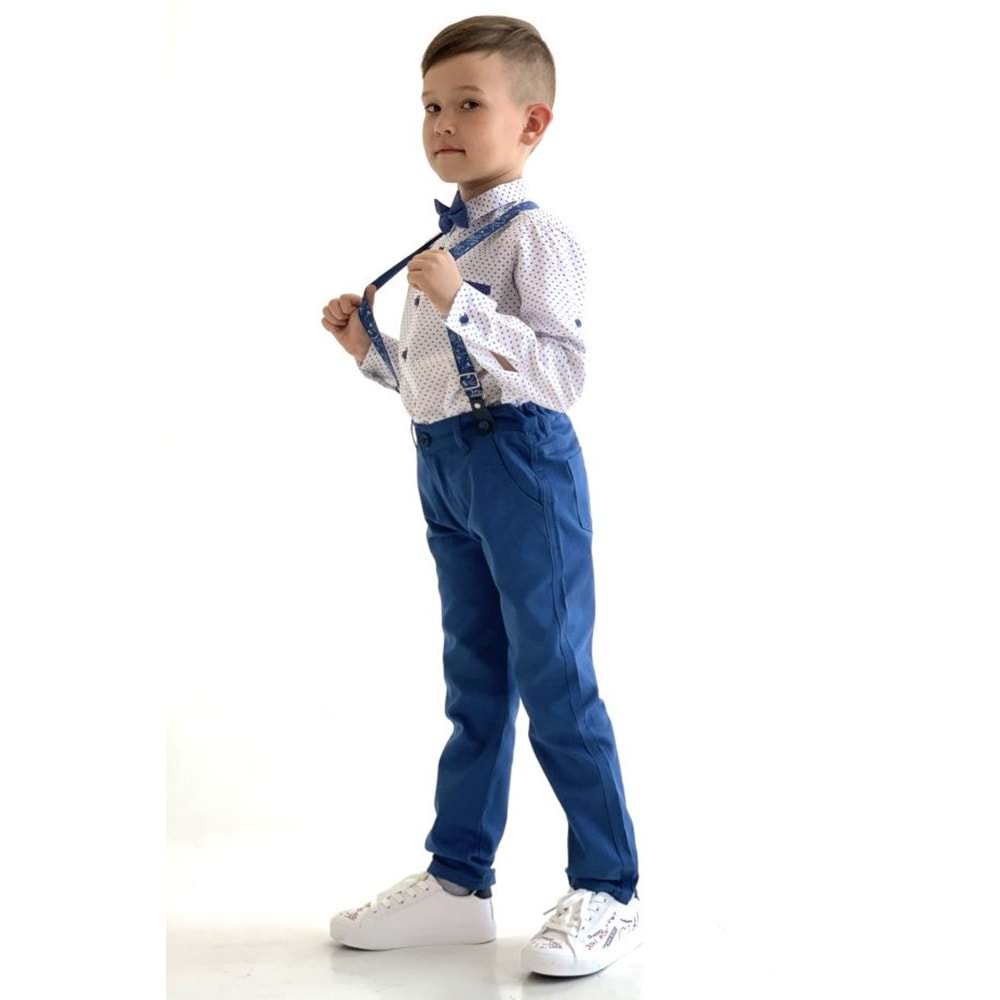 Erkek Çocuk Desenli Gömlekli Gabardin Pantolonlu Askı Papyonlu Takım SB288