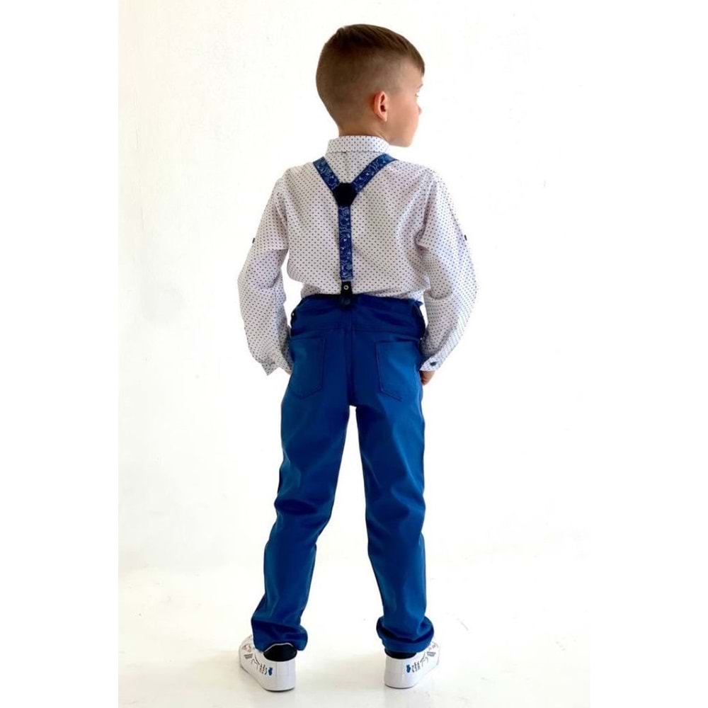 Erkek Çocuk Desenli Gömlekli Gabardin Pantolonlu Askı Papyonlu Takım SB288