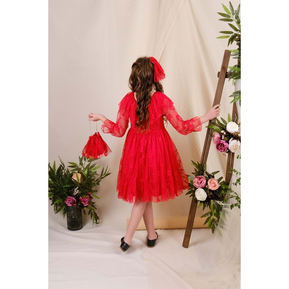 Desenli Dantel Kumaş Kız Çocuk Elbise SB323