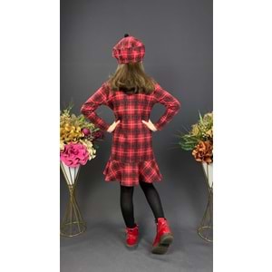 Ekose Desenli Kaşe Kumaş Kışlık Çocuk Elbise SB412