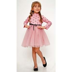 Kız Bebek Çocuk Prenses Kabarık Tütü Uzun Kol Puantiyeli Elbise SB416