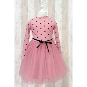 Kız Bebek Çocuk Prenses Kabarık Tütü Uzun Kol Puantiyeli Elbise SB416