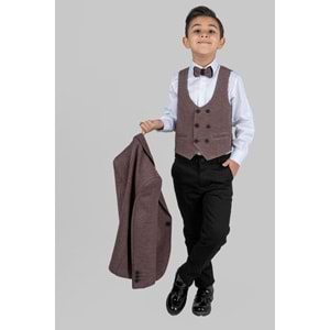 Ceketli Yelekli Erkek Çocuk Gabardin Pantolonlu Takım Elbise SB487