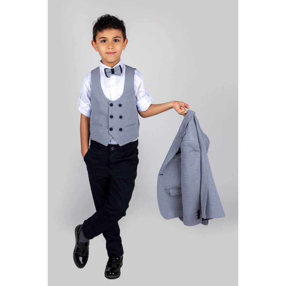 Ceketli Yelekli Erkek Çocuk Gabardin Pantolonlu Takım Elbise SB487