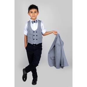 Ceketli Yelekli Erkek Çocuk Gabardin Pantolonlu Takım Elbise SB487