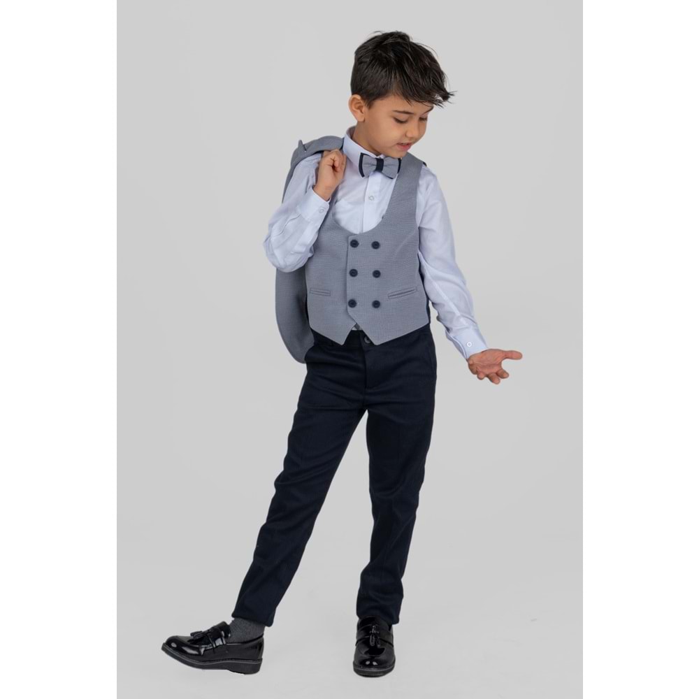 Ceketli Yelekli Erkek Çocuk Gabardin Pantolonlu Takım Elbise SB487