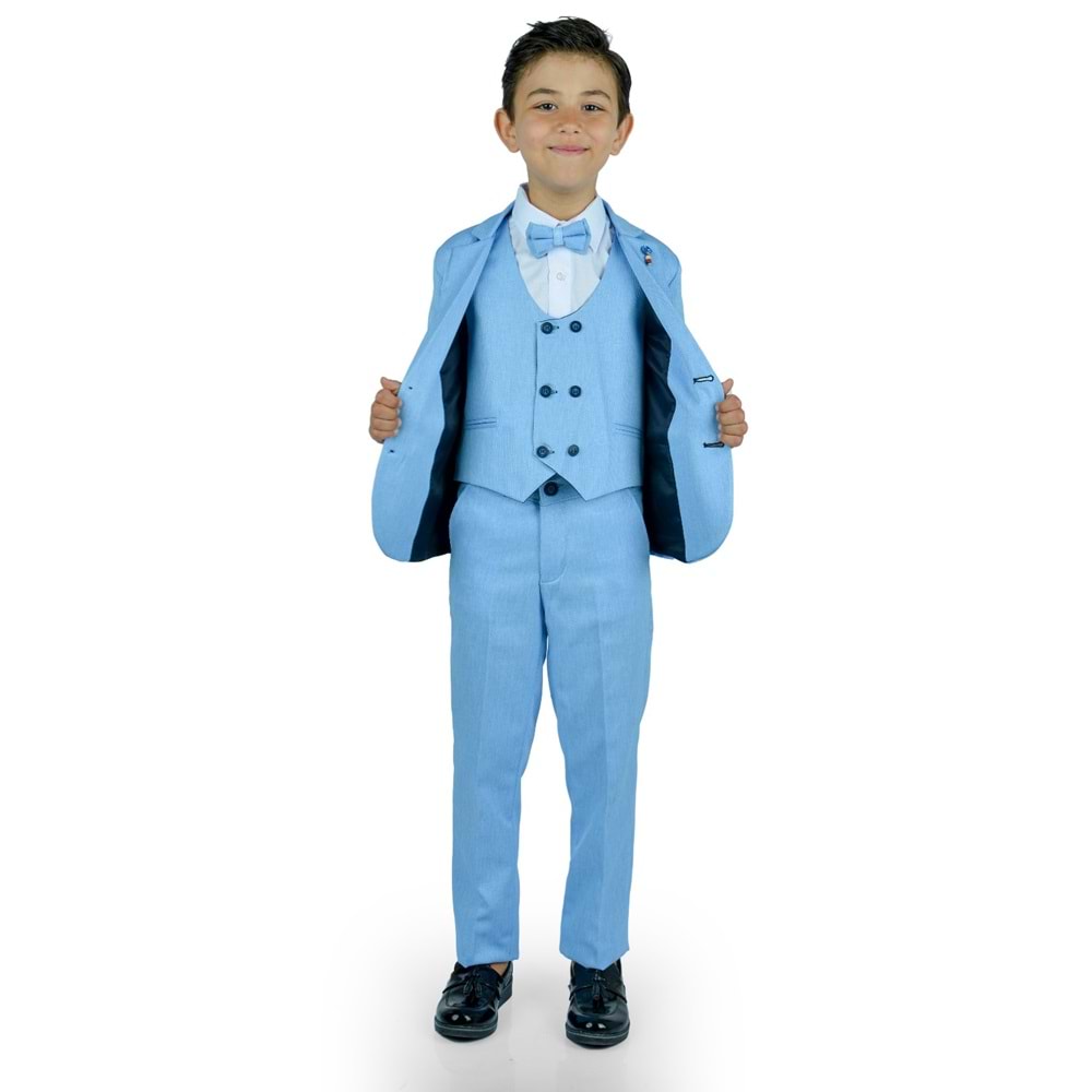 Erkek Çocuk Yelek, Pantolon , Gömlek , Papyon ve Caket Tam Takım Elbise SB523