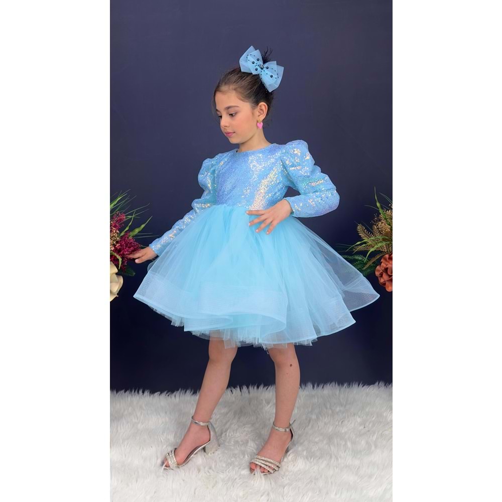 Payetli Tütülü Kız Çocuk Uzun Kol Parti, Doğum Günü, Özel Gün Abiye