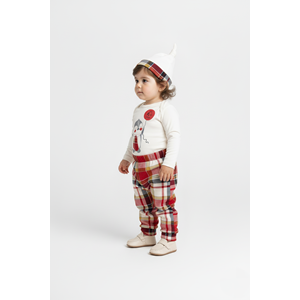 Erkek Bebek Ekose Pantolonlu Şapkalı Body Takım SB587