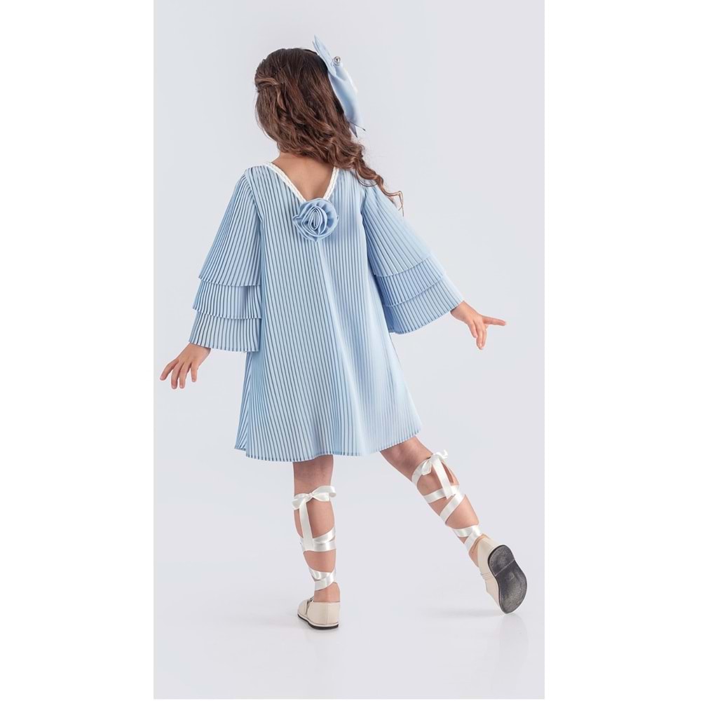 Kız Çocuk Boydan Krep Pliseli Elbise SB595