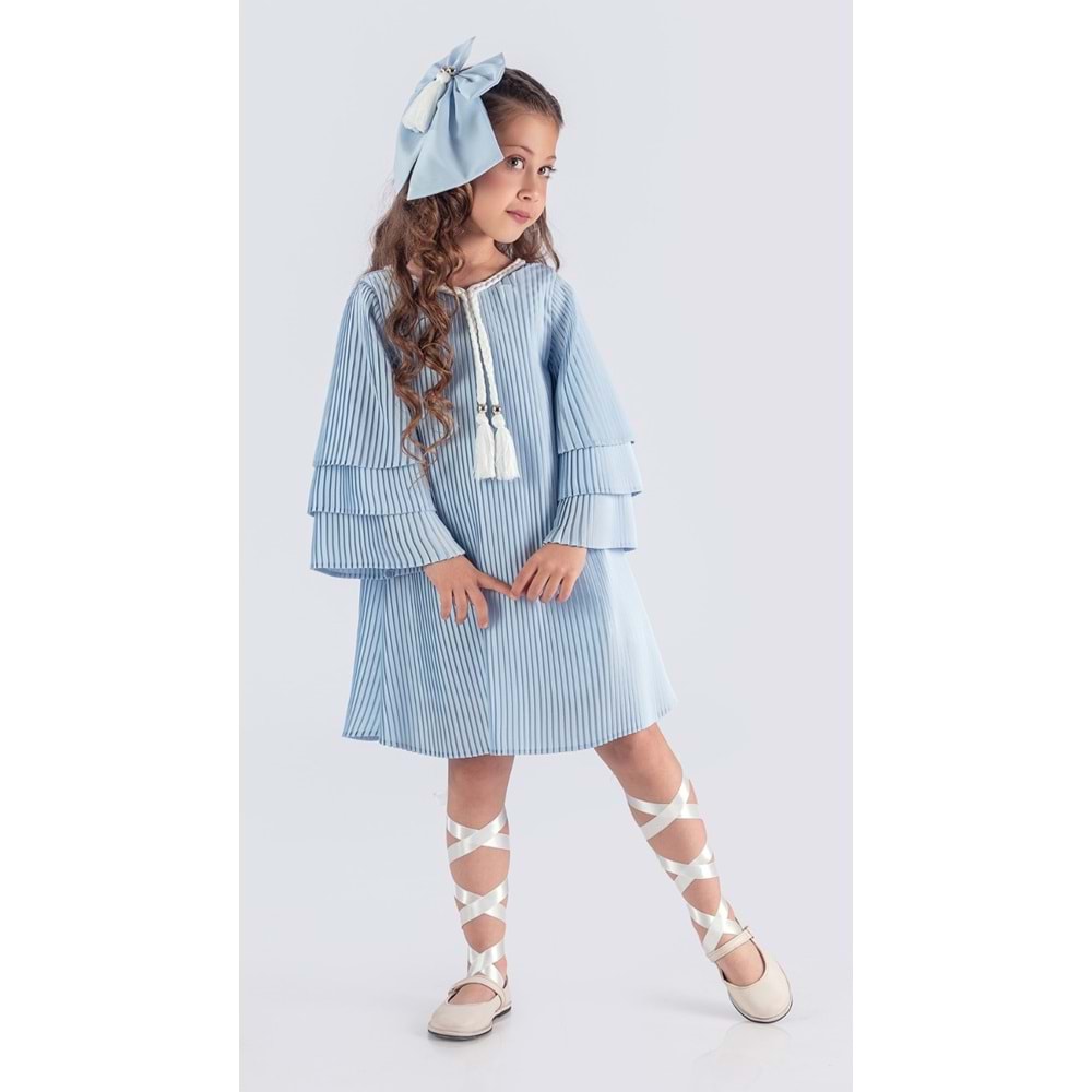 Kız Çocuk Boydan Krep Pliseli Elbise SB595