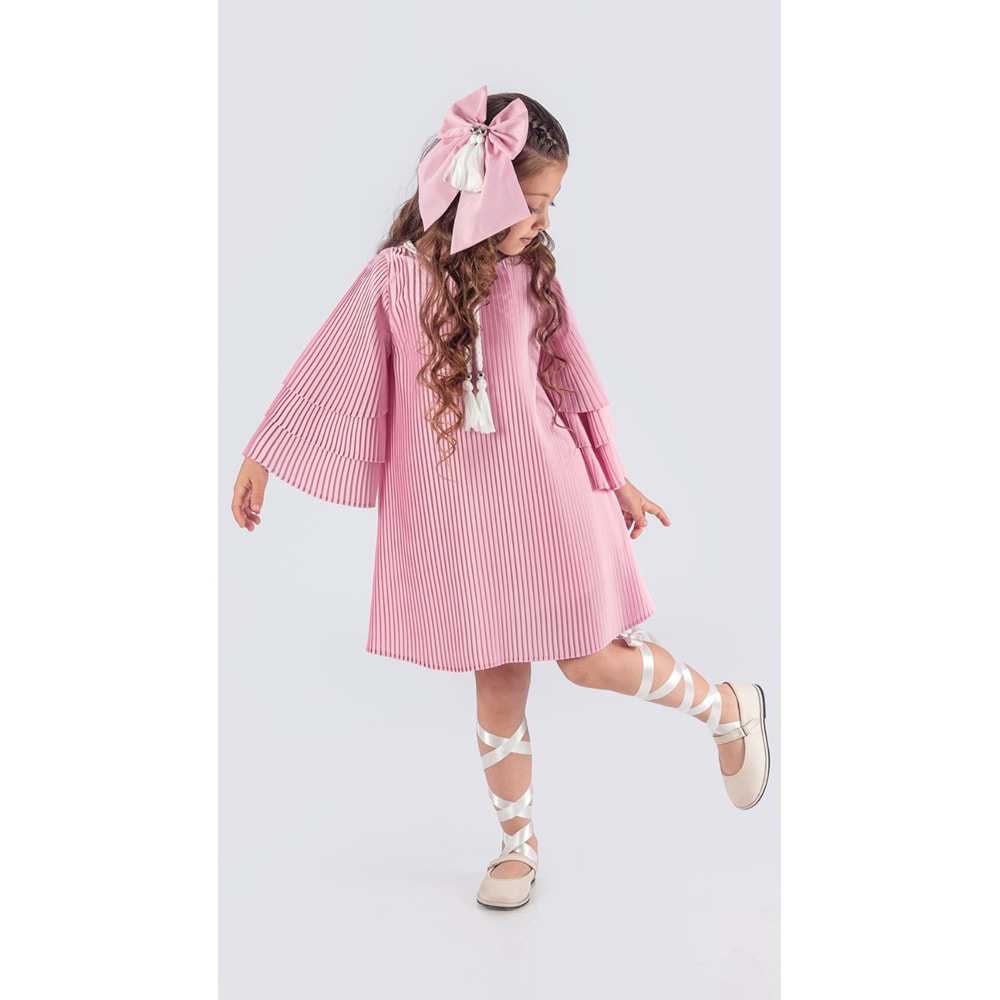 Kız Çocuk Boydan Krep Pliseli Elbise SB595