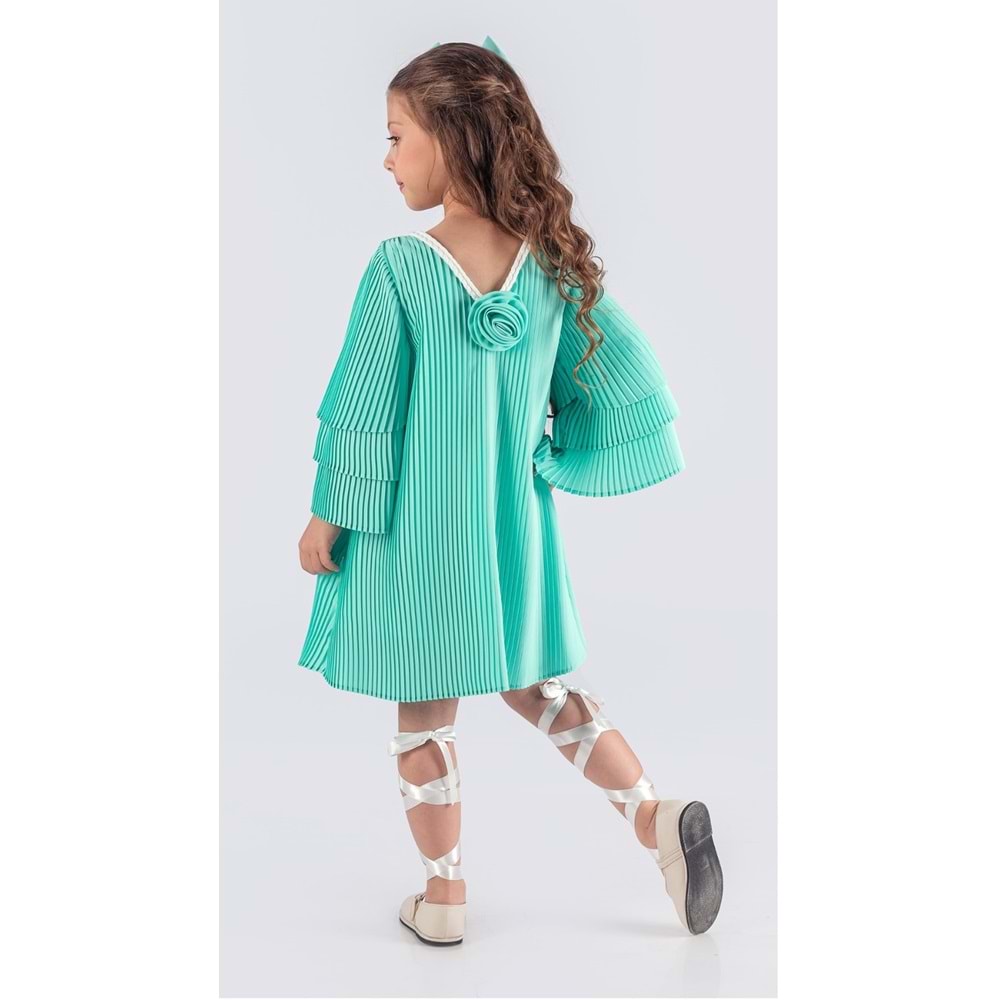 Kız Çocuk Boydan Krep Pliseli Elbise SB595