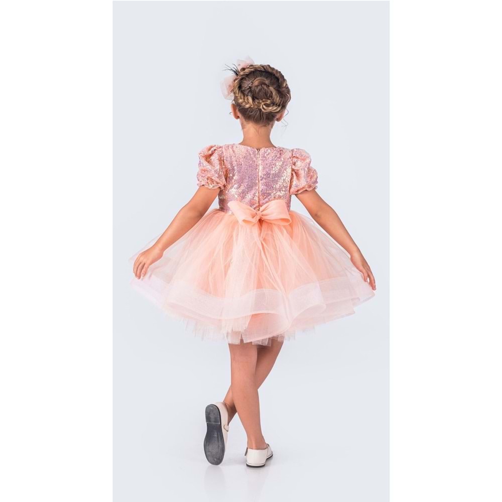 Kısa Kol Kız Çocuk Gren Tütülü Payet Parti Elbise SB601