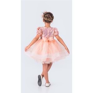 Kısa Kol Kız Çocuk Gren Tütülü Payet Parti Elbise SB601