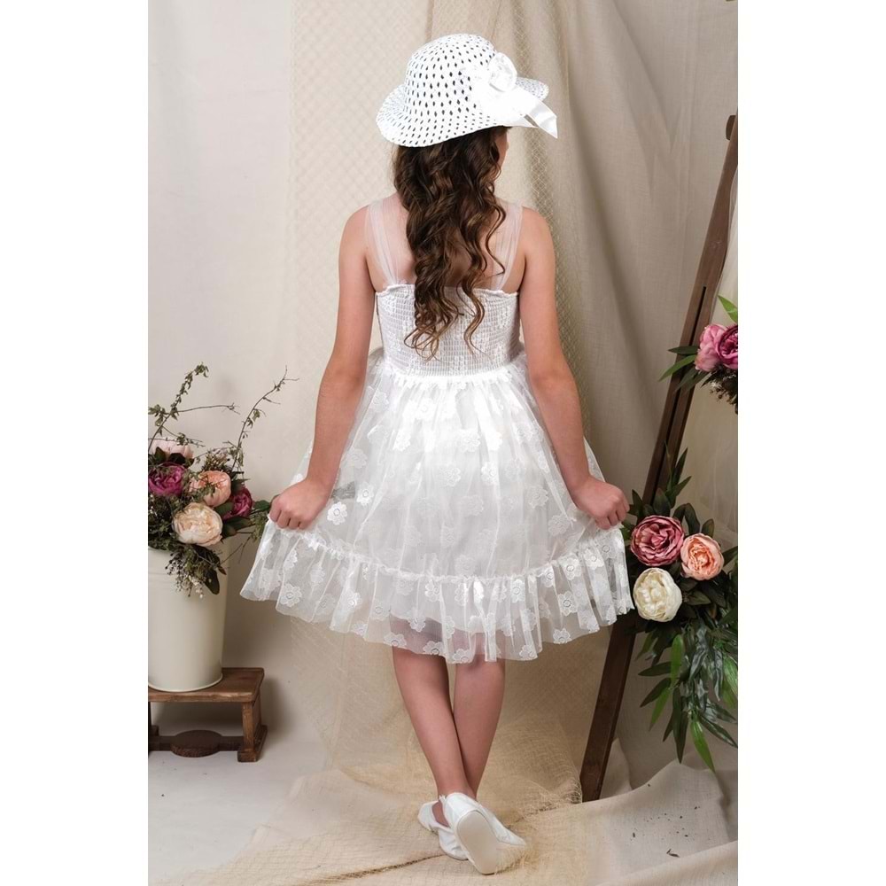 Robası Lastikli Dantel Etek Şapkalı Kız Çocuk Elbise SB609