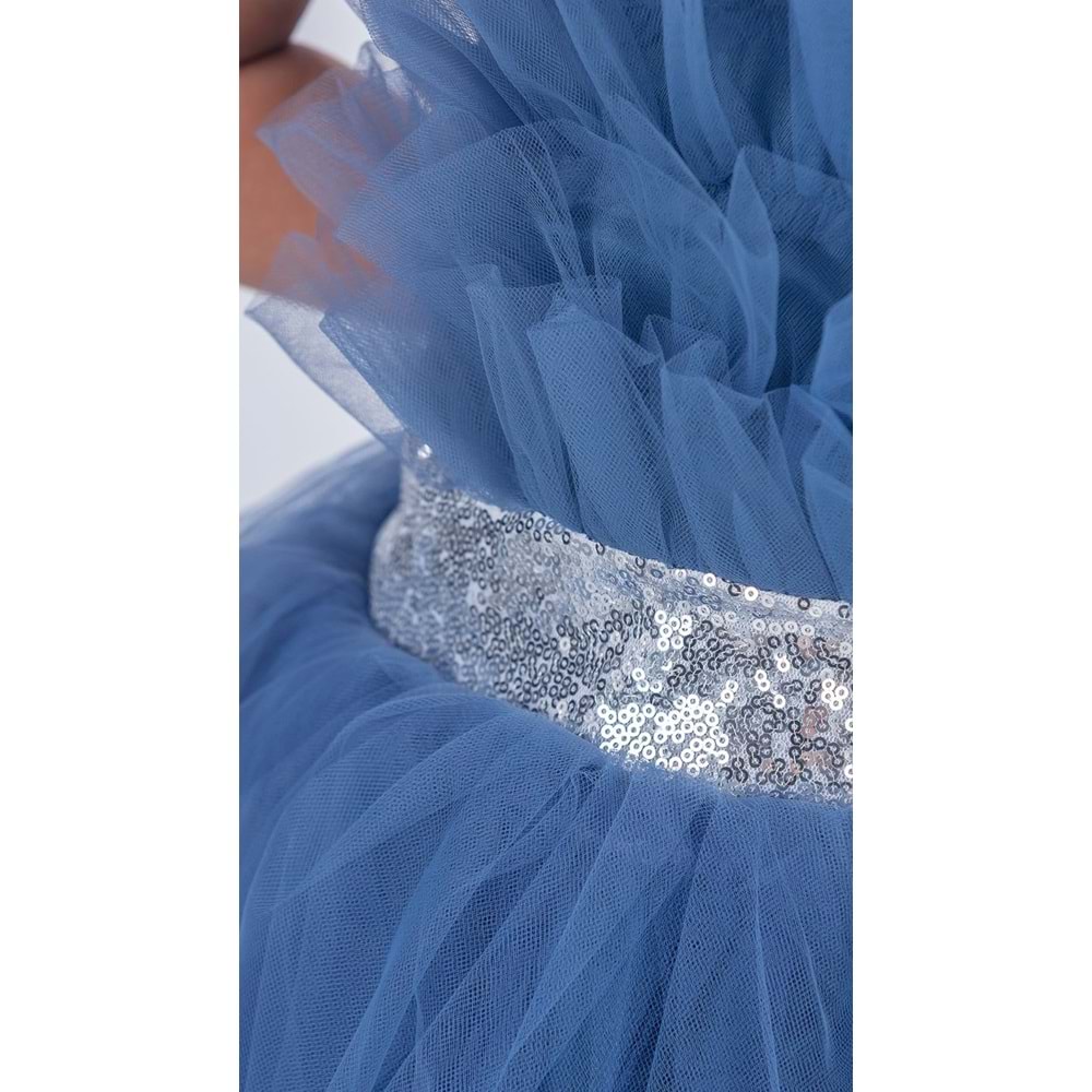 Tütü Uzun Etek Beli Payetli Kız Çocuk Elbise SB618