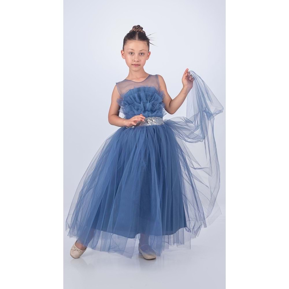 Tütü Uzun Etek Beli Payetli Kız Çocuk Elbise SB618