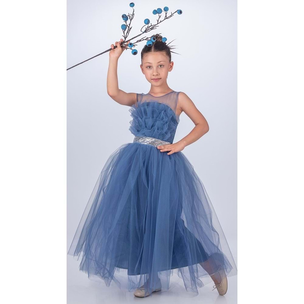 Tütü Uzun Etek Beli Payetli Kız Çocuk Elbise SB618